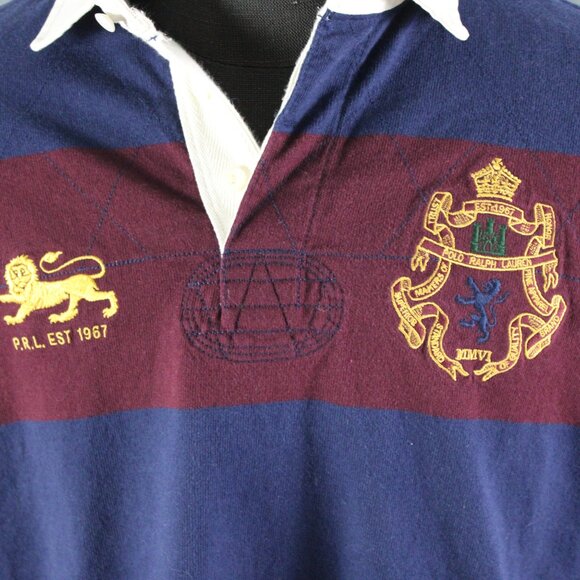 Vintage Polo Rugby Jersey - Blue and Maroon Striped - Men's Medium - Picture 2 of 11